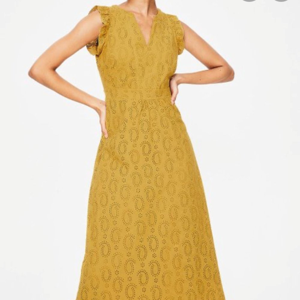 Boden Yellow / Mustard Midi Dress Size 8